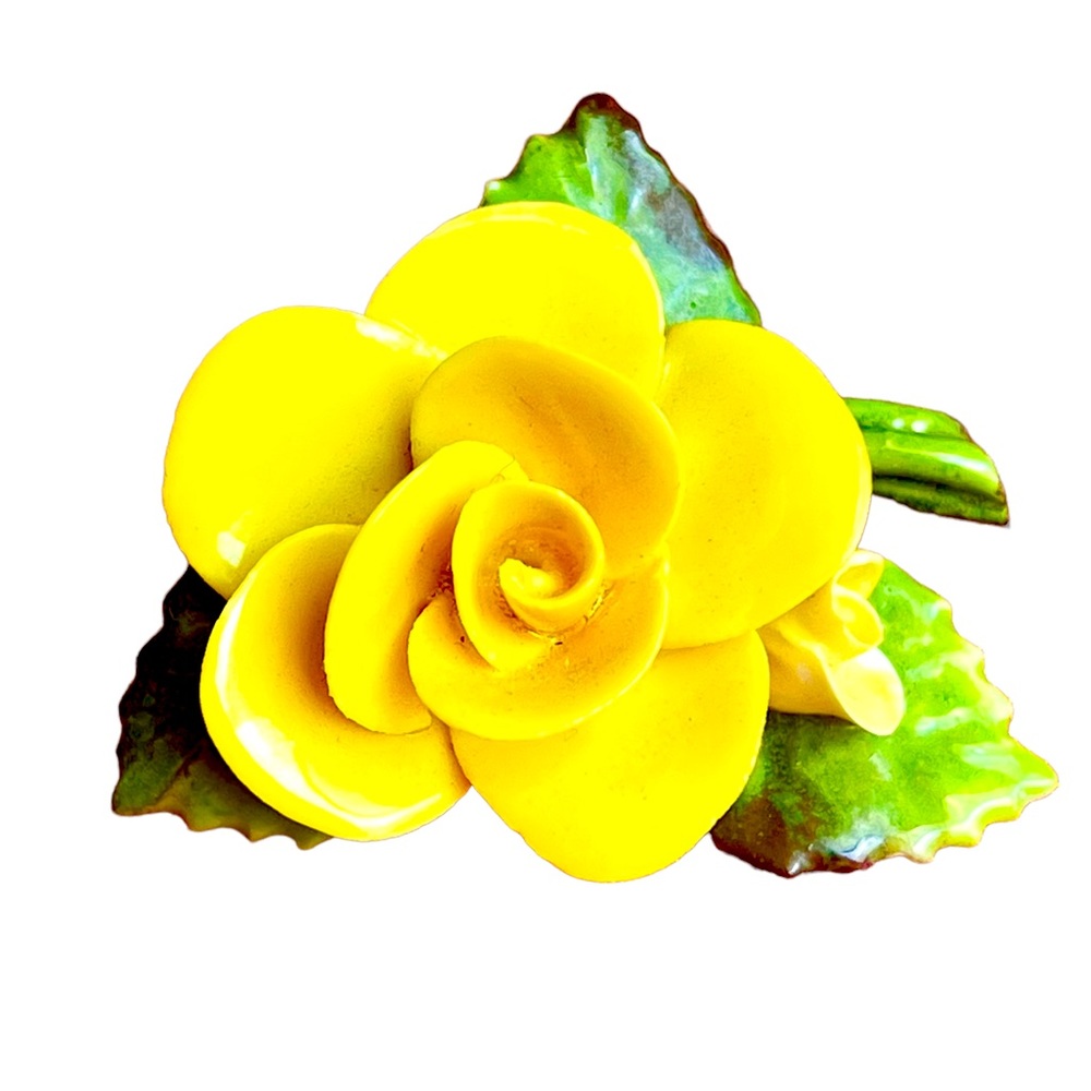 Vintage Cara China Staffordshire Yellow Rose Flower Brooch Made in England EUC